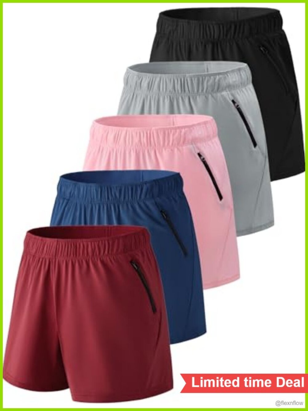 5 Pack Women's Athletic Lounge Shorts Zipper Pockets Yoga Gym